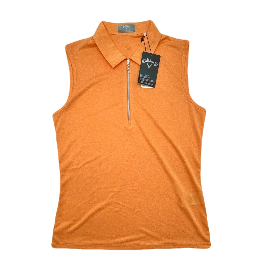 CALLAWAY Women's Papaya Heather Sleeveless Golf Polo Shirt, Quarter-Zip Closure